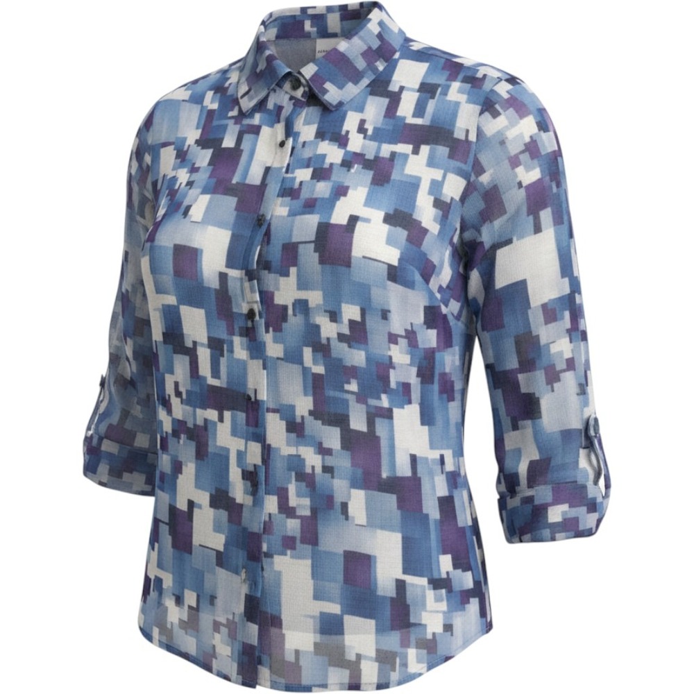 Alfred Dunner Woman 16W Blue Purple Geometric Abstract Button Front Blouse Top